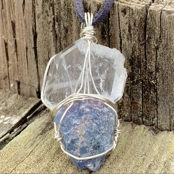 Faden Quartz & Blue Fluorite Drusy Necklace - Picture 4 of 16